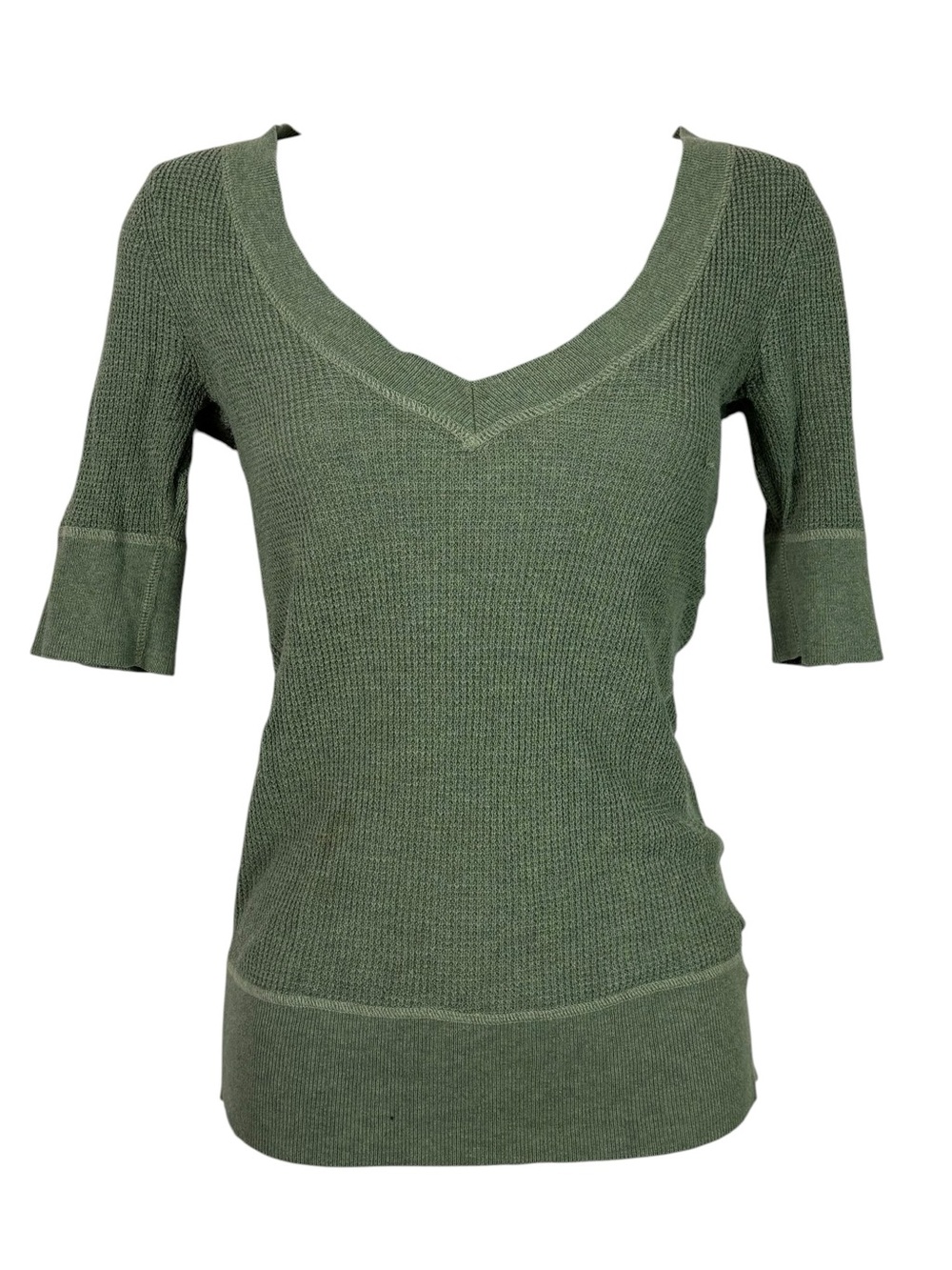 Vintage Y2K Muted Green Fitted Mallcore Knit V-Neck Top Bella Swan Elena Gilbert
